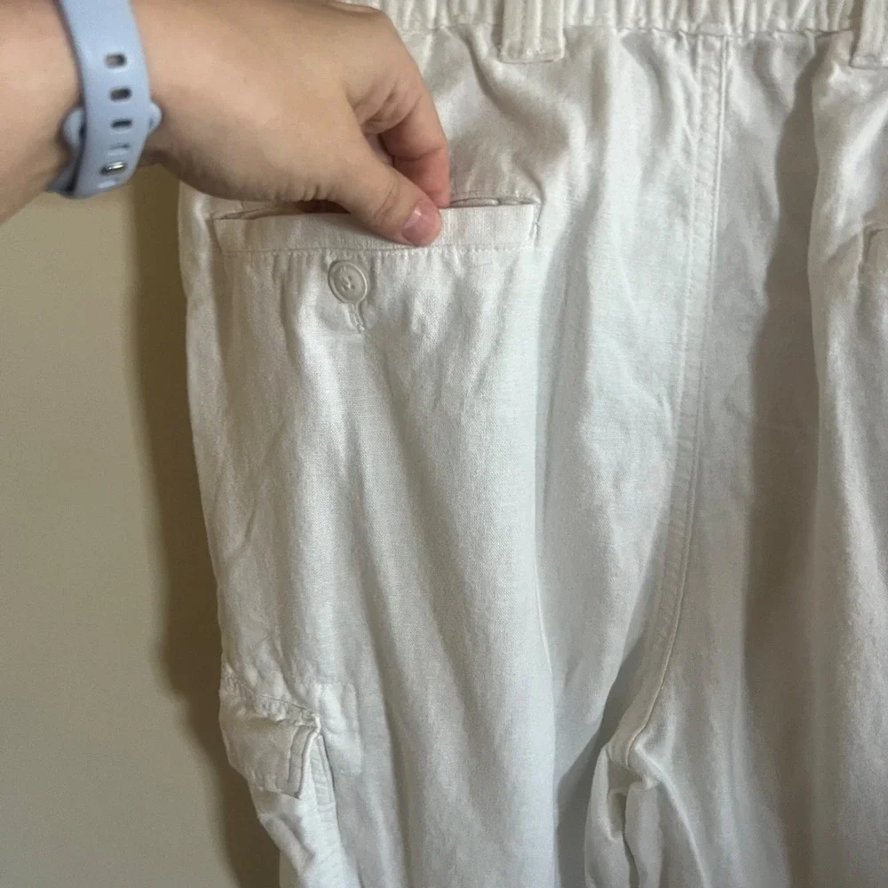 Roundtree & Yorke Pants Men 36x29 White Linen Blend Casuals Cargo Straight Resor